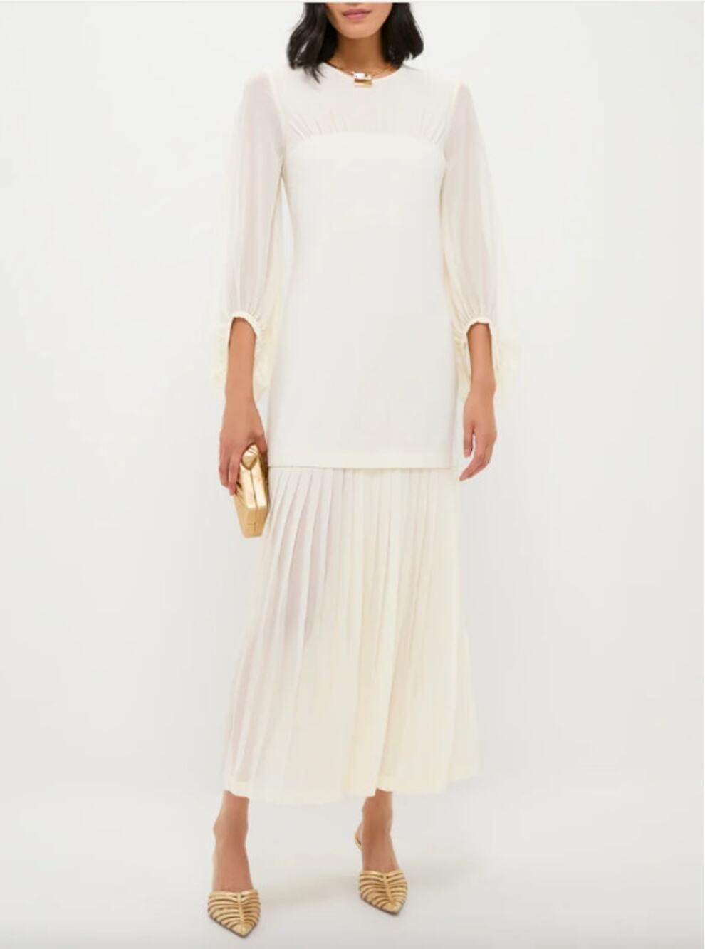 Tuckernuck Chiffon Pleated Lorraine Shift Maxi Dress Ivory Cream Size XXL New